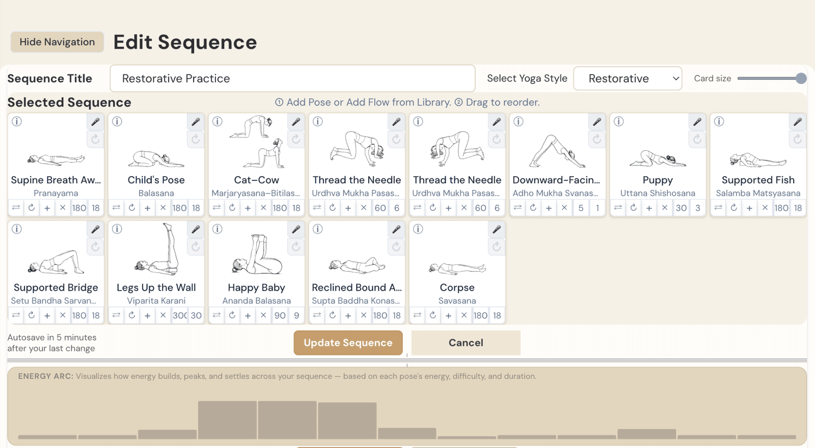Energy Arc visualization showing energy building and settling across a Restorative Practice sequence