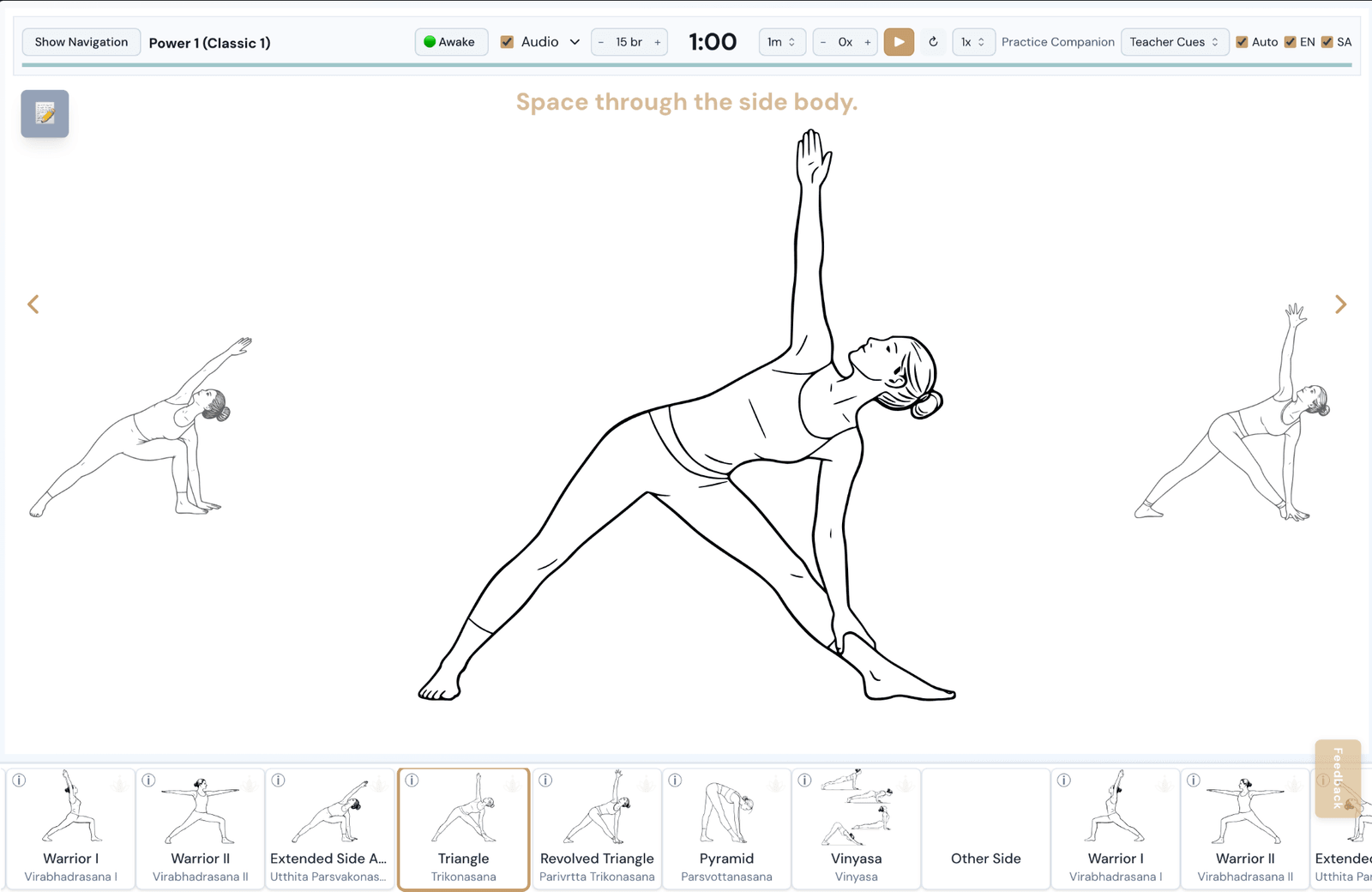 Practice mode in SomaAxis, moving through a sequence pose by pose